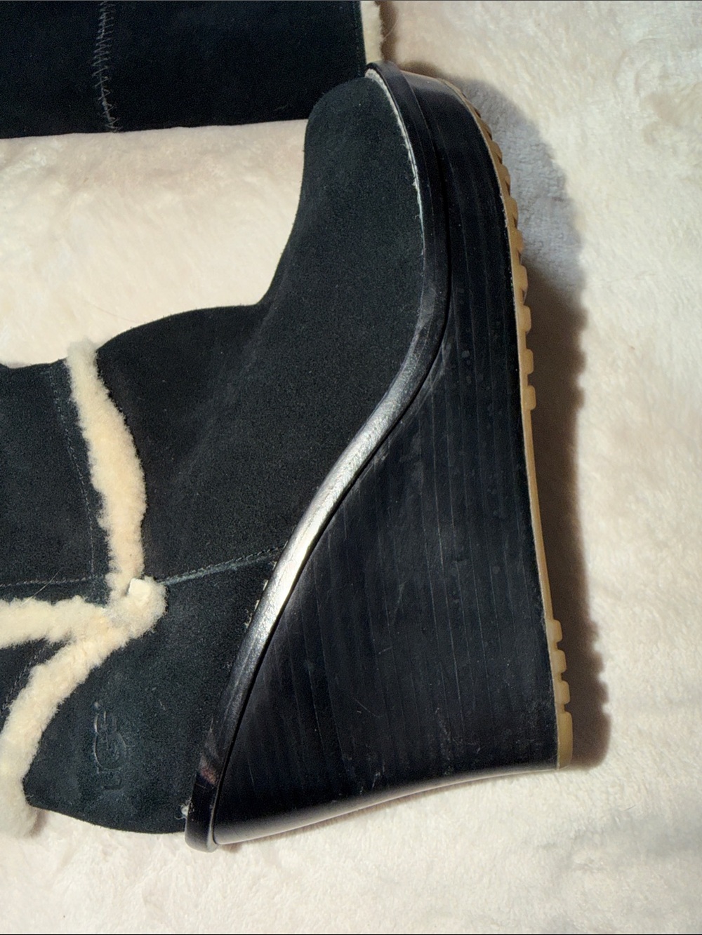 UGG Australia Aubrie Suede Shearling Wedge Knee High Boots Black Size 9.5 - Picture 5 of 15